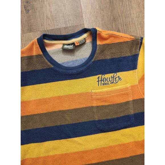 HOWLER BROTHERS Shirt Mens Small multi Striped Terry Cloth Pocket Short Sleeve - Picture 2 of 7